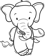 Adorable Cartoon Elephant Artist Character Outline