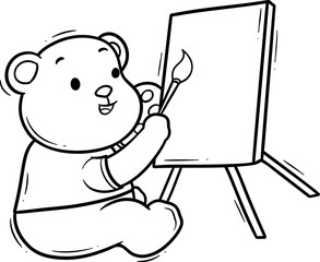 Cute Cartoon Panda Painting on Canvas Outline