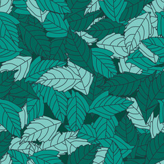 Fototapeta premium A pattern of overlapping leaves in various shades of teal and green 
