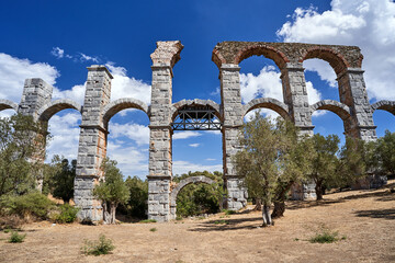 ruins of an ancient roman aqueduct on the island of lesbos