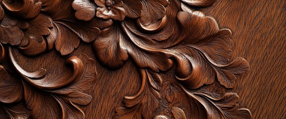 Intricate wood carving with floral and scrollwork designs