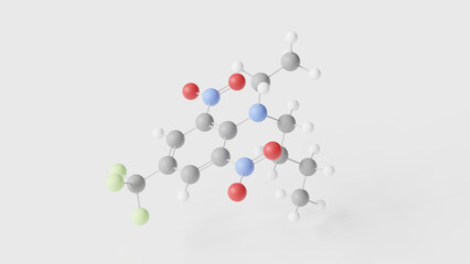 benfluralin molecule 3d, molecular structure, ball and stick model, structural chemical formula herbicide