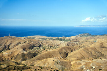 gentle hills on the sea coast of Lesbos island