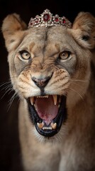 Naklejka premium Lioness with regal crown, fierce expression