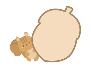 秋のフレーム、リスとドングリ02