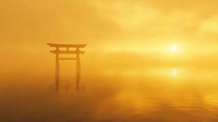 Torii Gate Standing Alone in Misty Waters