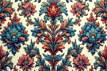 Intricate floral damask, elegant swirls and leaves , ornate, swirl, design