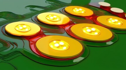 Illuminating circuit board nodes vibrant colors technological advancement digital innovation complex system microelectronics details