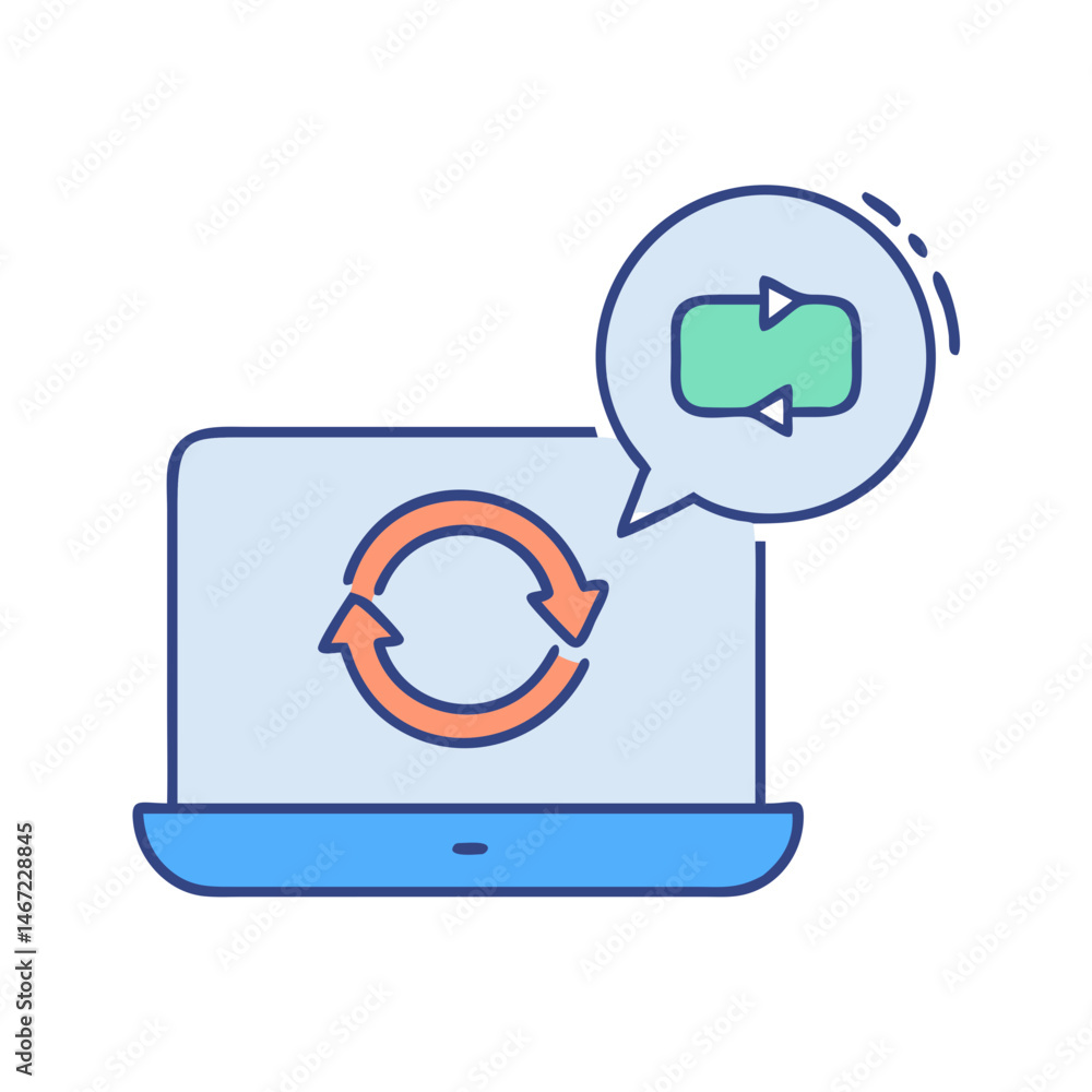 Poster laptop update software upgrade system refresh computer data sync process technology icon design