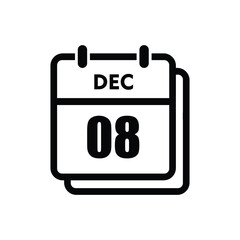 calender icon, 08 december icon with white background