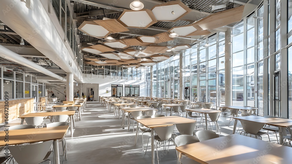 Poster the new canteen showcases an open design with ample seating and plenty of natural light