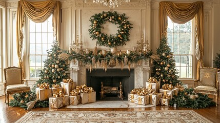 Luxurious Christmas mantelpiece display in elegant room