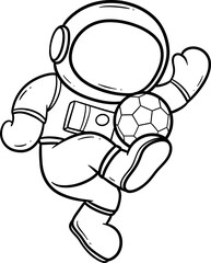 Obraz premium Astronaut Playing Soccer Cartoon Outline
