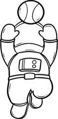 Astronaut Playing Basketball Cartoon Outline