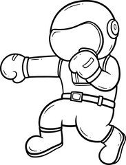 Astronaut Boxer Action Pose Cartoon Outline