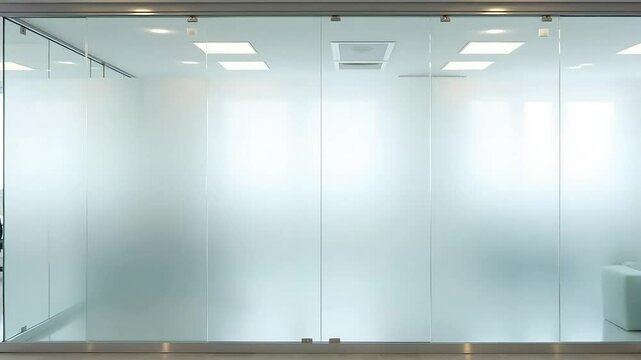 Frosted glass partition in a clean office environment