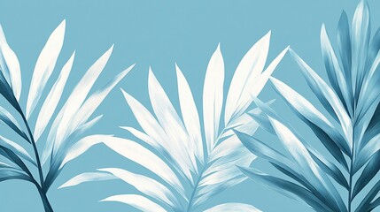 Fototapeta premium Serene Blue Tropical Leaves Minimalist Art Print