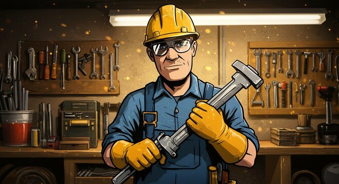 Mechanic Holding Tool in Workshop