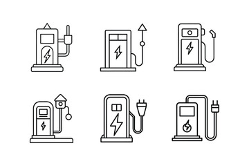electric charging station icon line art vector illustration