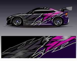 Fototapeta premium Car wrap design vector. Graphic abstract stripe racing background designs for vehicle, rally, race, adventure and car racing livery