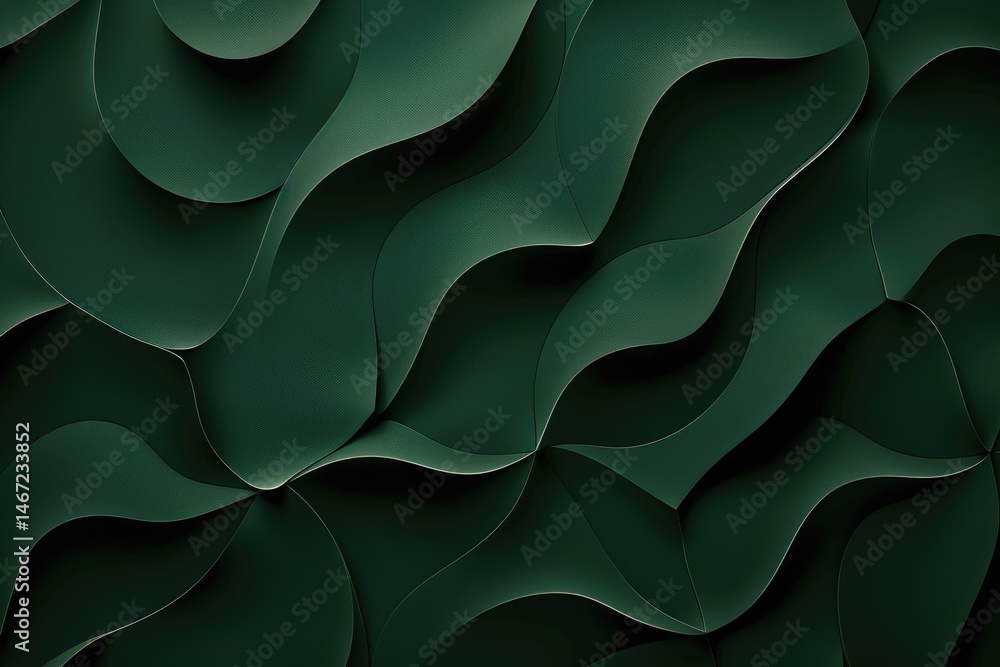 Poster abstract green geometric pattern with layered shapes. digital artwork of 3d rendering with dark gree