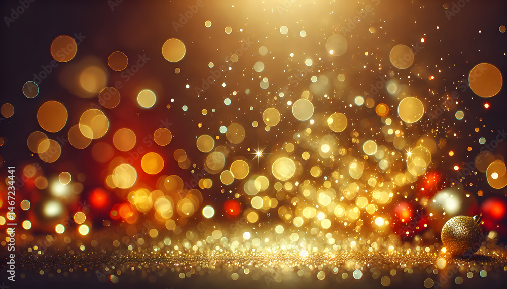 Poster a warm and glowing abstract background featuring golden bokeh lights with a festive and sparkling ef