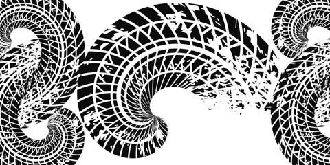 Auto tire tread grunge element. Car and motorcycle tire pattern, wheel tyre tread track. Black tyre print.