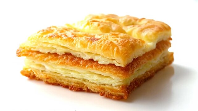 Golden Cheese Strudel Layered on White Background at Eye Level Perfect for Culinary Illustration And The Art of Baking