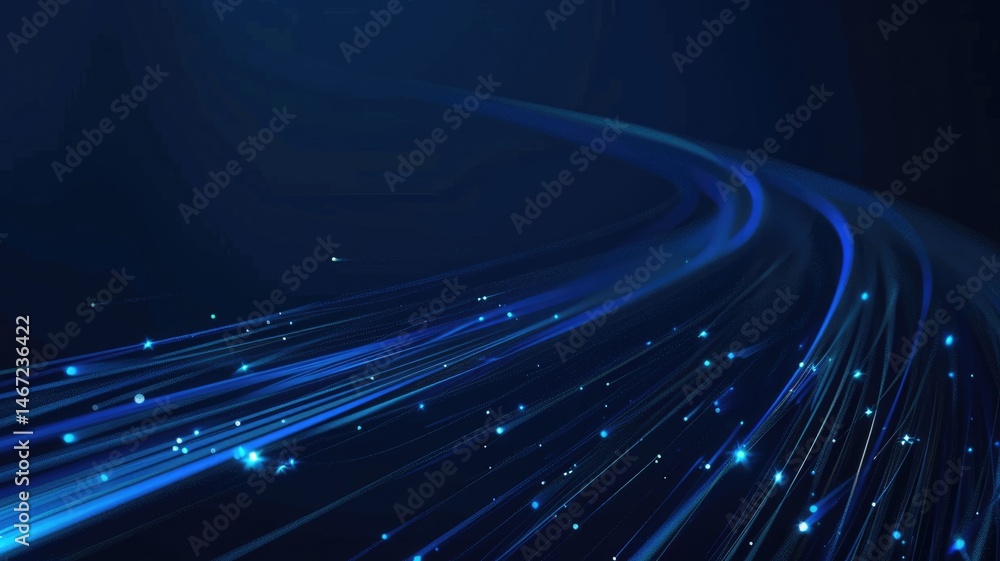 Poster abstract picture micro light sparkling particle represent data flow vivid flowing wave with high tec