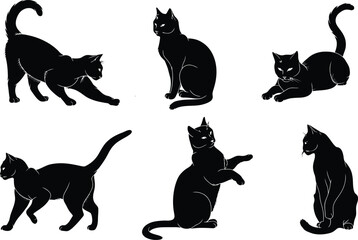 Black Cat Silhouettes Vector Set-4