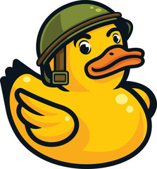 yellow duck with army hat vector illustration