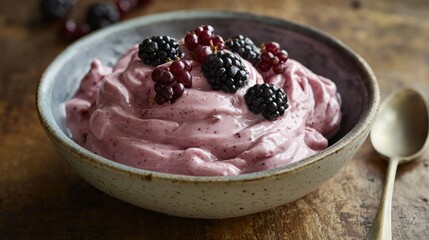 Pink berry dessert, creamy texture