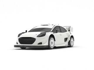 Fototapeta premium All white modern rally car template isolated on white background. 3D illustration. Front and left view.