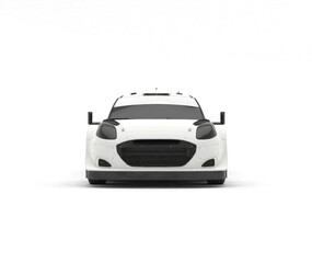 All white modern rally car template isolated on white background. 3D illustration. Front view.