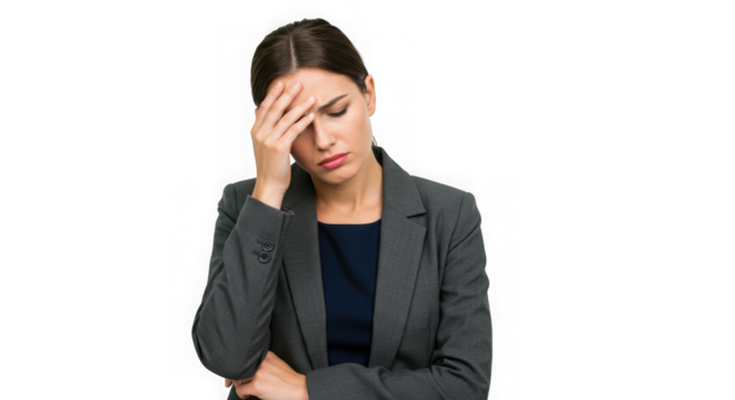 Woman with headache isolated on transparate background