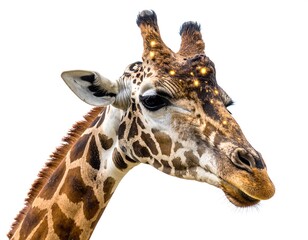 Obraz premium Close Up of a Giraffe's Head Against a White Background