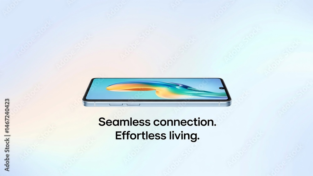 Poster smartphone with colorful display and text about seamless connection and effortless living