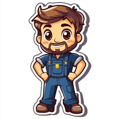 Cheerful Cartoon Construction Worker: A charming cartoon construction worker with a friendly smile, standing confidently with hands on hips.