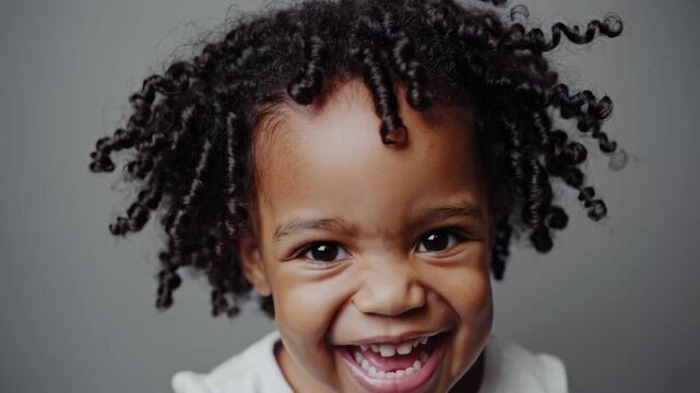Joyful child expressing happiness with laughter and smiles in closeup sequence