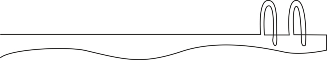 Continuous one line drawing of wave with swimming pool stair, vector illustration. editable stroke.