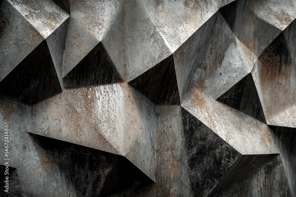 Aufkleber abstract geometric design with dark triangles and textured surfaces create a visually complex and dr