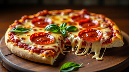 pizza with salami and tomatoes