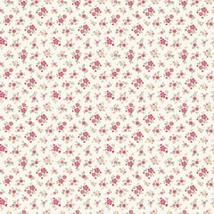 Seamless Vintage Floral Pattern with Red Roses and Pink Flowers on Beige Background – Elegant Botanical Textile Design