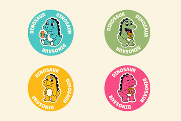 Set of cute dinosaur character label stickers