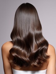 Naklejka premium Beauty photo featuring long ash brown hair, flowing evenly with gentle wave and healthy natural shine