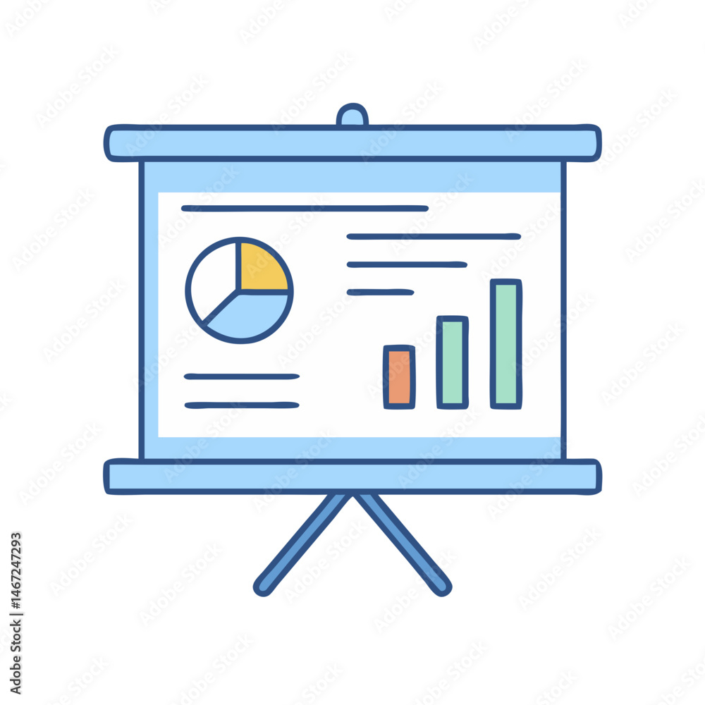 Poster presentation board with pie chart and bar graph for business data analysis and report