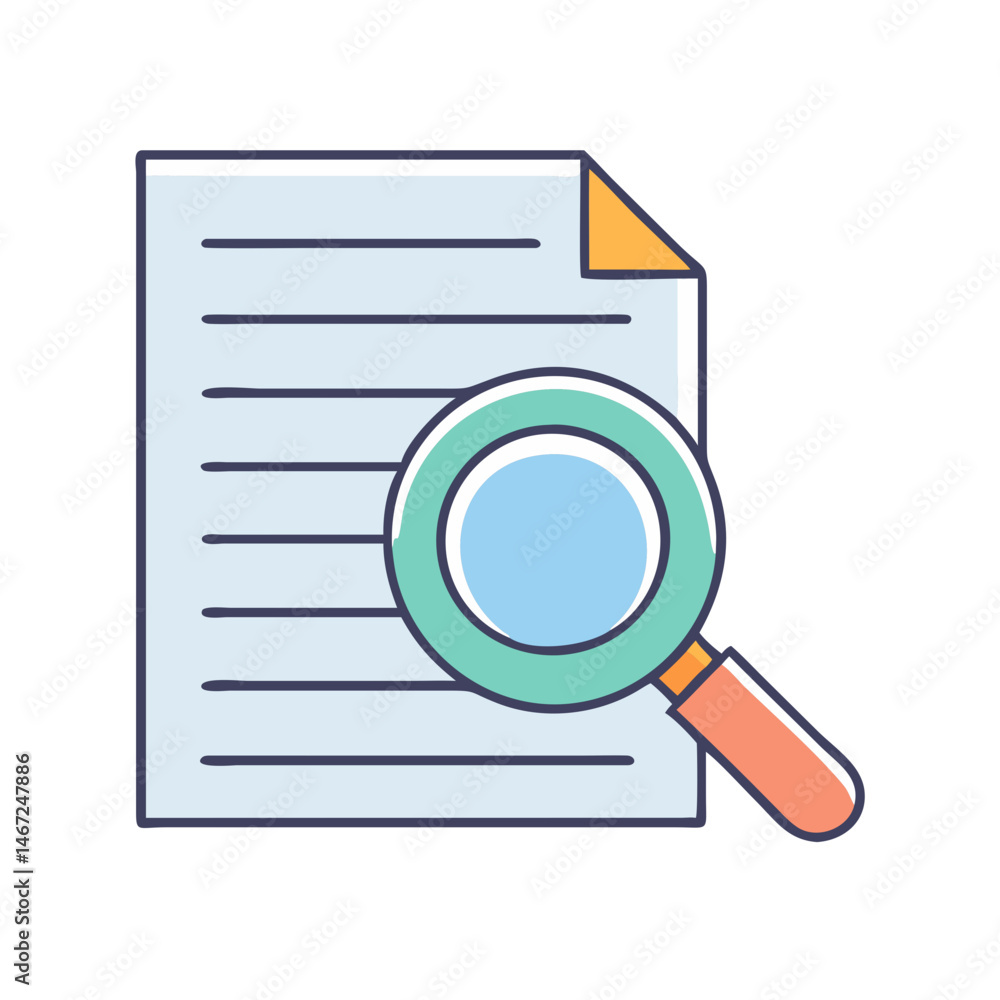 Poster magnifying glass document search analysis find research information data investigation report file