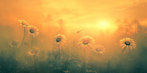 Sunset Flowers Golden Hour Meadow Landscape Photography