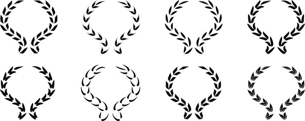 Laurel wreath vector icon. Black laurel wreath frame icon vector illustration. Silhouette vintage collection. Laurel wreaths and branches with leaves. Silhouette laurel foliate wreaths collection