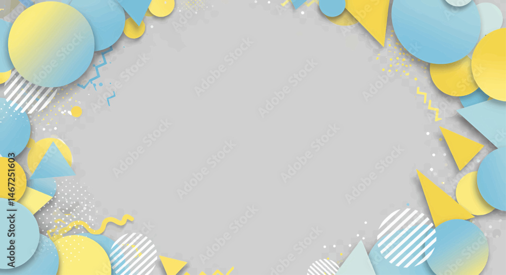 Poster the frame consists of various geometric shapes. these shapes include circles, triangles, and parts o